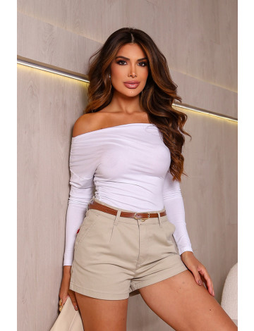 Blusa Franzida Decote Canoa Atacado Feminino Revanche Sallum Branco