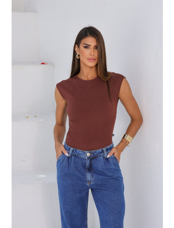 Blusa Franzida Atacado Feminina Revanche Livadiá Marrom Escuro