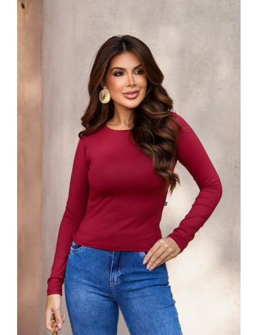 Blusa Cropped Manga Longa Costas Aberta Atacado Feminina Revanche Oscela Vinho