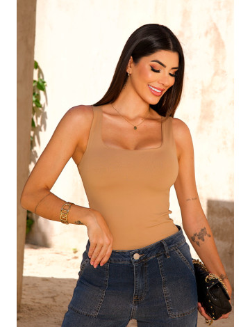 Blusa Regata Alça Larga Atacado Feminina Revanche Petélia Caramelo