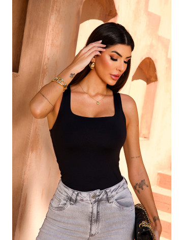 Blusa Regata Alça Larga Atacado Feminina Revanche Petélia Preto