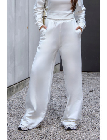 Calça Wide Leg Recorte Lateral Atacado Feminino Revanche Colossas Marfim