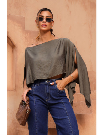 Blusa Ampla Manga Flutuante Atacado Feminina Revanche Alisca Verde Musgo