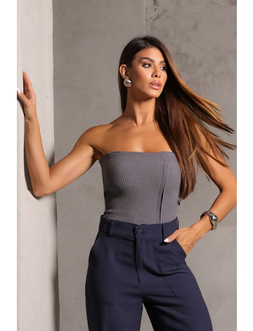 Blusa Tomara Que Caia Tricot Com Zíper Atacado Feminino Revanche Roseta Cinza Chumbo