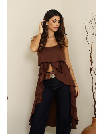 Blusa Com Babado Alcinha Boho Atacado Feminina Revanche Vertara Marrom