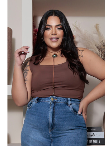 Blusa Curvy Alça Larga Atacado Feminina Revanche Pallantia Marrom