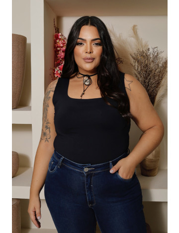 Blusa Curvy Alça Larga Atacado Feminina Revanche Pallantia Preto