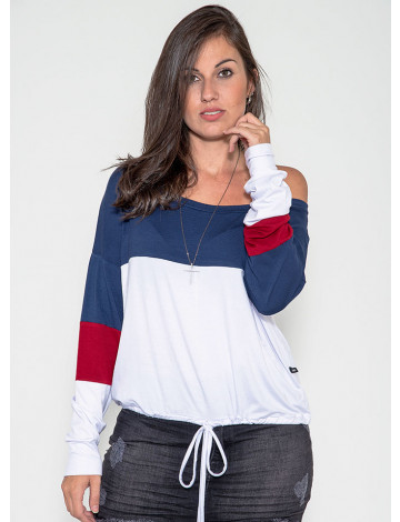 Blusa Atacado Ampla com Recorte Feminina Revanche Iemen Azul Marinho Frente