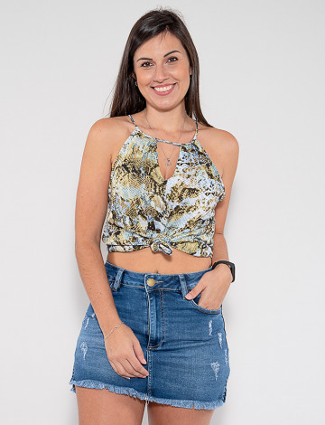 Blusa Atacado Animal Print Feminina Revanche Dyanna Verde Frente