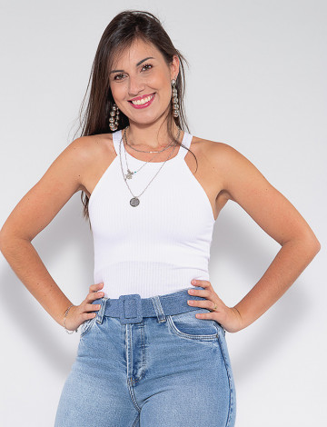 Blusa Atacado Canelada Feminina Revanche Héloise Branco Frente