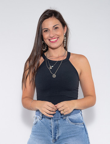 Blusa Atacado Canelada Feminina Revanche Héloise Preto Frente