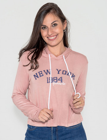 Blusa Atacado Capuz Feminina Revanche New York 1984 Rosa Frente