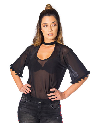 Blusa Atacado Choker Tule Feminina Revanche Filadélfia Preta Frente