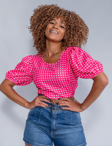 Blusa Atacado Cropped Feminina Revanche Elisa Pink Frente