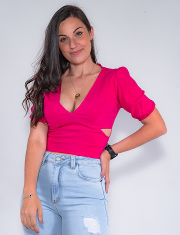 Blusa Atacado Cropped Feminina Revanche Luiza Pink Frente
