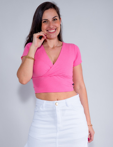 Blusa Atacado Cropped Feminina Revanche Mariah Rosa Chiclete Frente