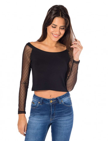 Blusa Atacado Cropped Feminino Revanche Tucson Preto Lateral
