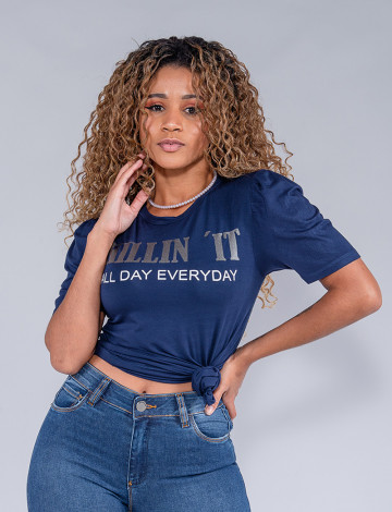 Blusa Atacado Feminina Revanche Tainara Azul Marinho Frente