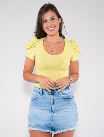 Blusa Atacado Manga Bufante Feminina Revanche Mariane Amarelo Frente