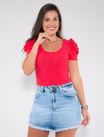 Blusa Atacado Manga Bufante Feminina Revanche Mariane Pink Frente