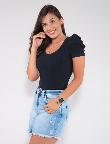 Blusa Atacado Manga Bufante Feminina Revanche Mariane Preto Frente