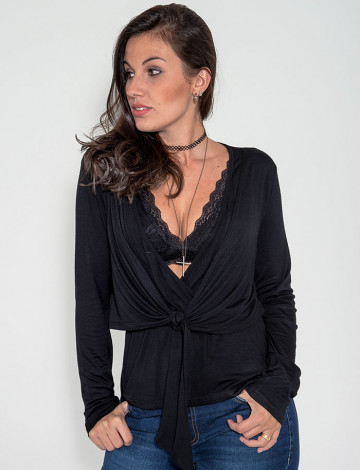 Blusa Atacado Manga Longa e Top Feminina Revanche Georgetown Preto Frente