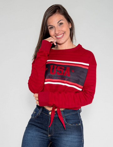 Blusa Atacado Manga Longa Feminina Revanche Estados Unidos Vermelho Frente