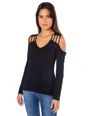 Blusa Atacado Manga Longa Feminino Revanche Forli Preto Frente