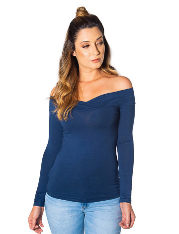 Blusa Atacado Ombro a Ombro Feminina Revanche Atlanta Azul Marinho Frente