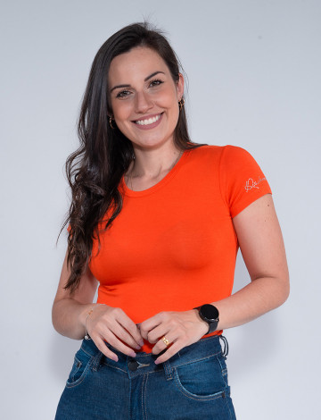 Blusa Baby Look Básica Manga Curta Atacado Feminina Revanche Vickie Laranja Escuro