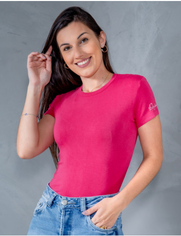 Blusa Atacado Baby Look Basica Manga Curta Feminina Revanche Sylfaenol Pink