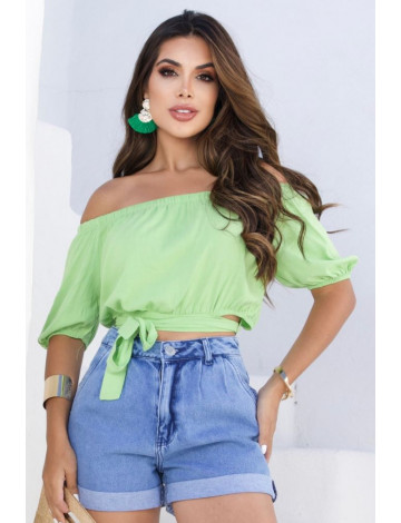 Blusa Ciganinha Com Amarração Atacado Feminina Revanche Salitre Verde Claro
