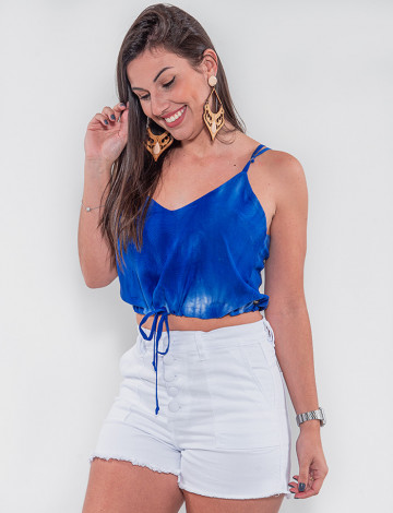 Blusa Cropped Atacado Tie Dye Feminina Revanche São Jorge Azul Frente