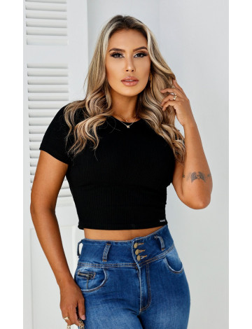 Blusa Cropped Canelado Atacado Feminina Revanche Gibara Preto