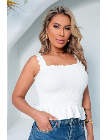 Blusa Cropped De Alça Com Elastex Atacado Feminina Revanche Arcenillas Off-White