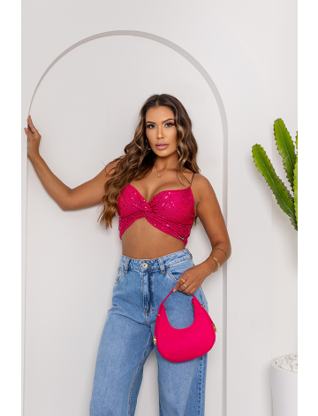 Blusa Cropped de Paetes Atacado Feminina Revanche Burbank Pink