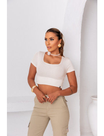 Blusa cropped de tricot com decote a fio atacado feminina Revanche Abatiá Off-White