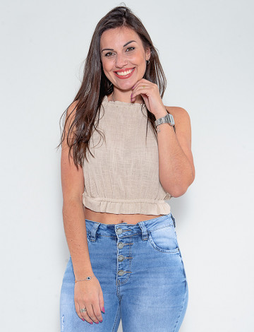 Blusa de Alça Atacado Feminina Revanche Corine Bege Frente