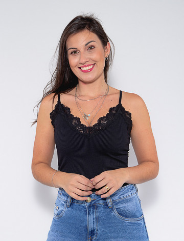 Blusa de Alça Atacado Feminina Revanche Jeri Preto Frente