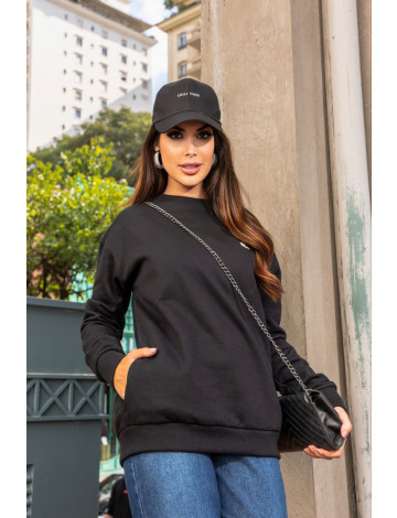 Blusa de Moletom Felpado e Bordado Atacado Feminina Revanche Anyama Preto