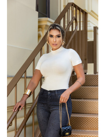 Blusa de Tricot Gola Alta Atacado Feminina Revanche Abha Off-White