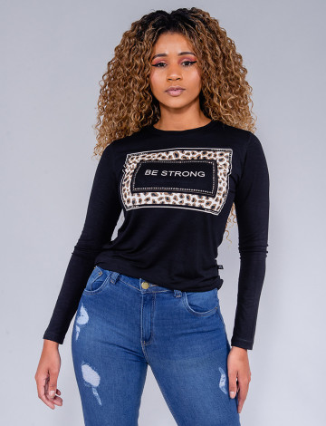 Blusa Manga Longa Atacado Feminina Revanche Beth Preto Frente
