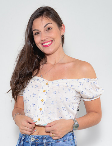 Blusa Ombro a Ombro Atacado Bordado Azul Feminina Revanche Desiree Bege Frente