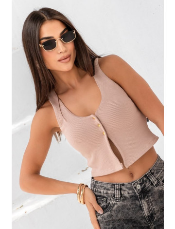 Blusa Cropped Regata Com Abertura Atacado Feminina Revanche Berlanga Caqui