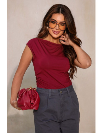 Blusa Franzida Decote Redondo Atacado Feminino Revanche Anxia Vinho
