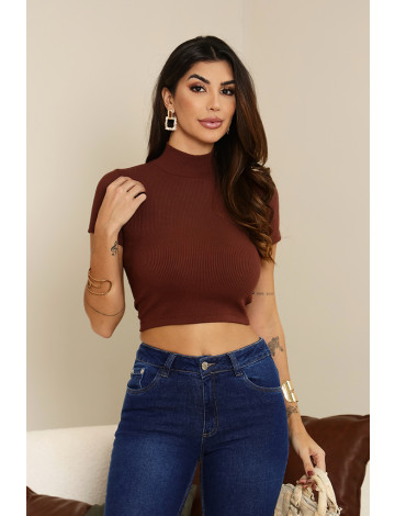 Blusa Gola Alta Atacado Feminina Revanche Juliobona Marrom Escuro