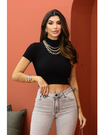 Blusa Gola Alta Atacado Feminina Revanche Juliobona Preto