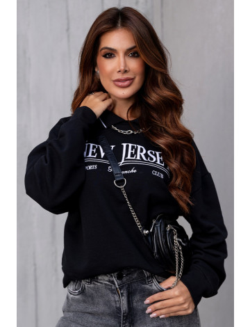 Blusa Moletom Bordado Com Gola Atacado Feminina Revanche Ottavia Preto