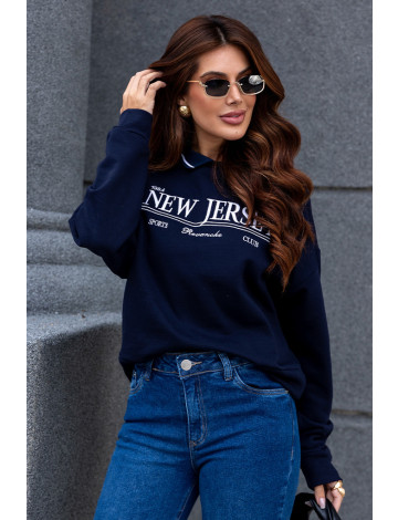 Blusa Moletom Bordado Com Gola Atacado Feminina Revanche Ottavia Azul Marinho Ultra