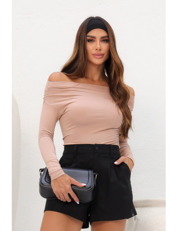 Blusa Ombro A Ombro Manga Longa Franzida Atacado Feminina Revanche Lousonna Caqui